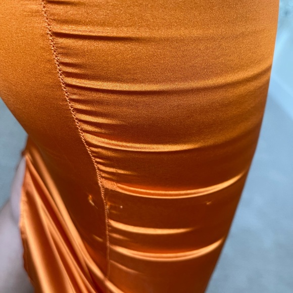 Rust Satin Ruched Dress - Picture 7 of 7